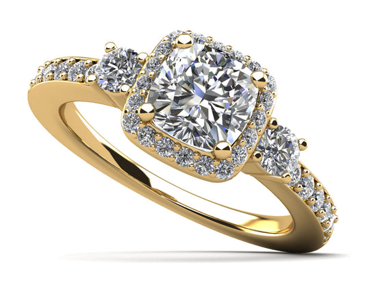 Cushion Cut Halo Diamond Engagement Ring with Side Stones