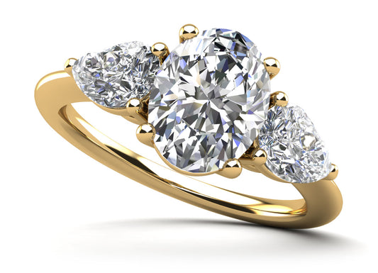Elegant Three Stone Oval and Pear Diamond Engagement Ring