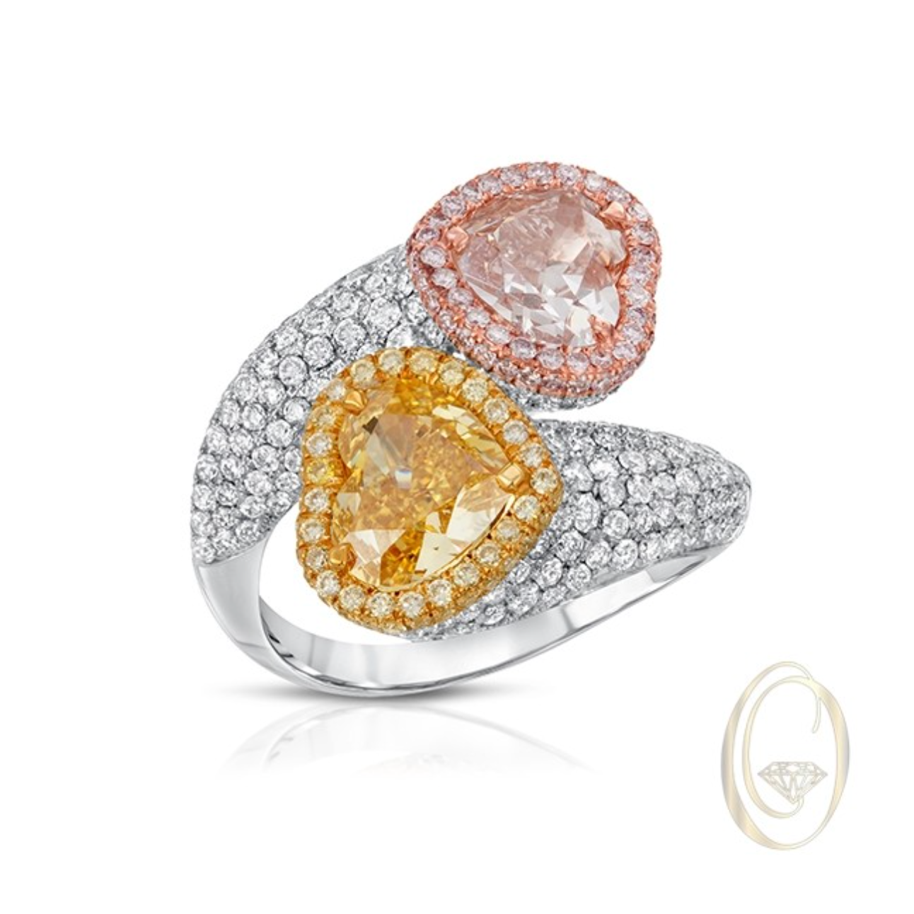 18K PINK AND YELLOW HEART SHAPE DIAMOND RING