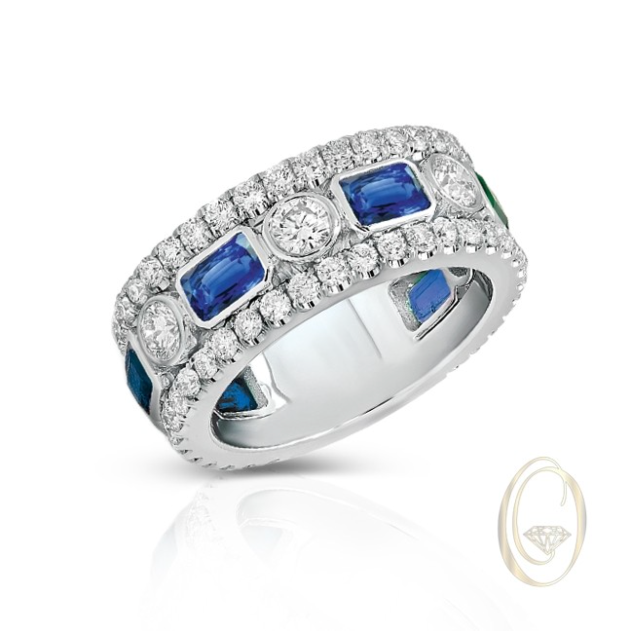 18K DIAMOND AND BLUE SAPPHIRE BAND